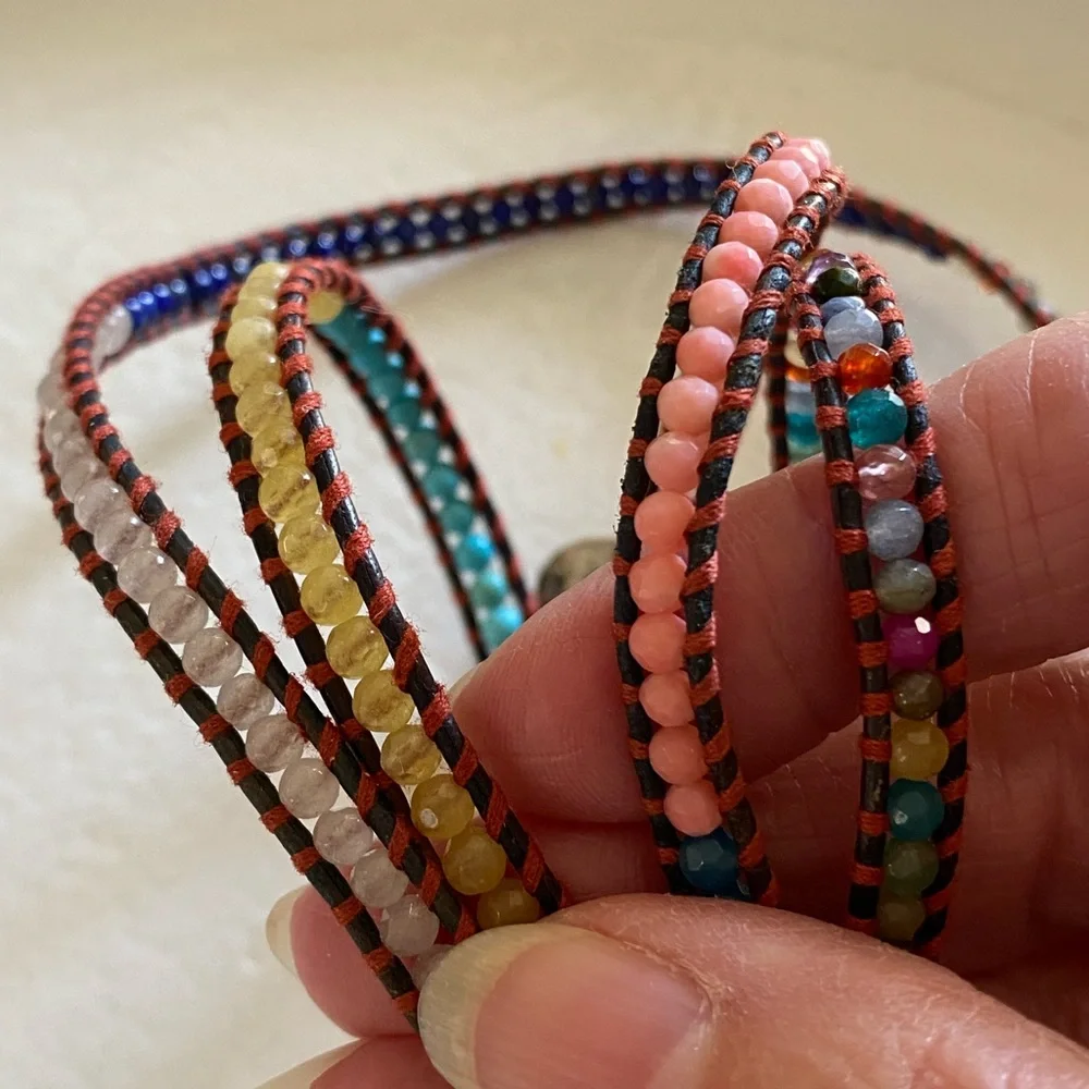 Chan Luu Multi Gemstone 5 Wrap Leather Bracelet - Picture 3 of 7